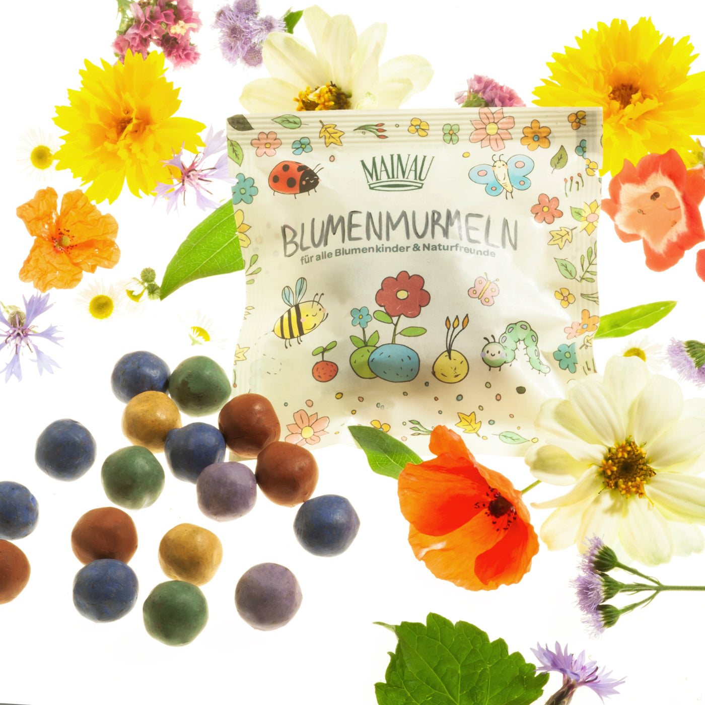 Tütchen mit Blumenmurmeln der Insel-Mainau