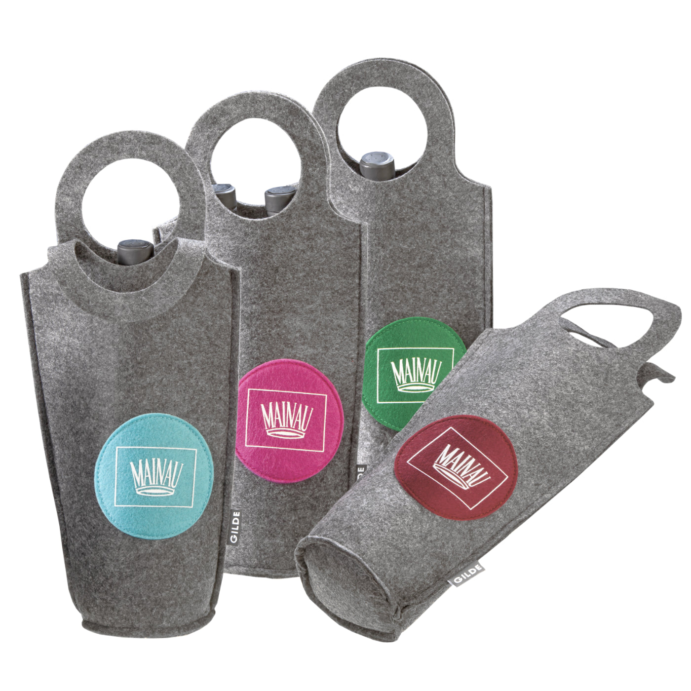 Filzflaschentaschen für Wein mit Insel Mainau Logo