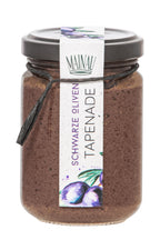 Schwarze Oliven Tapenade im kleinen Glas