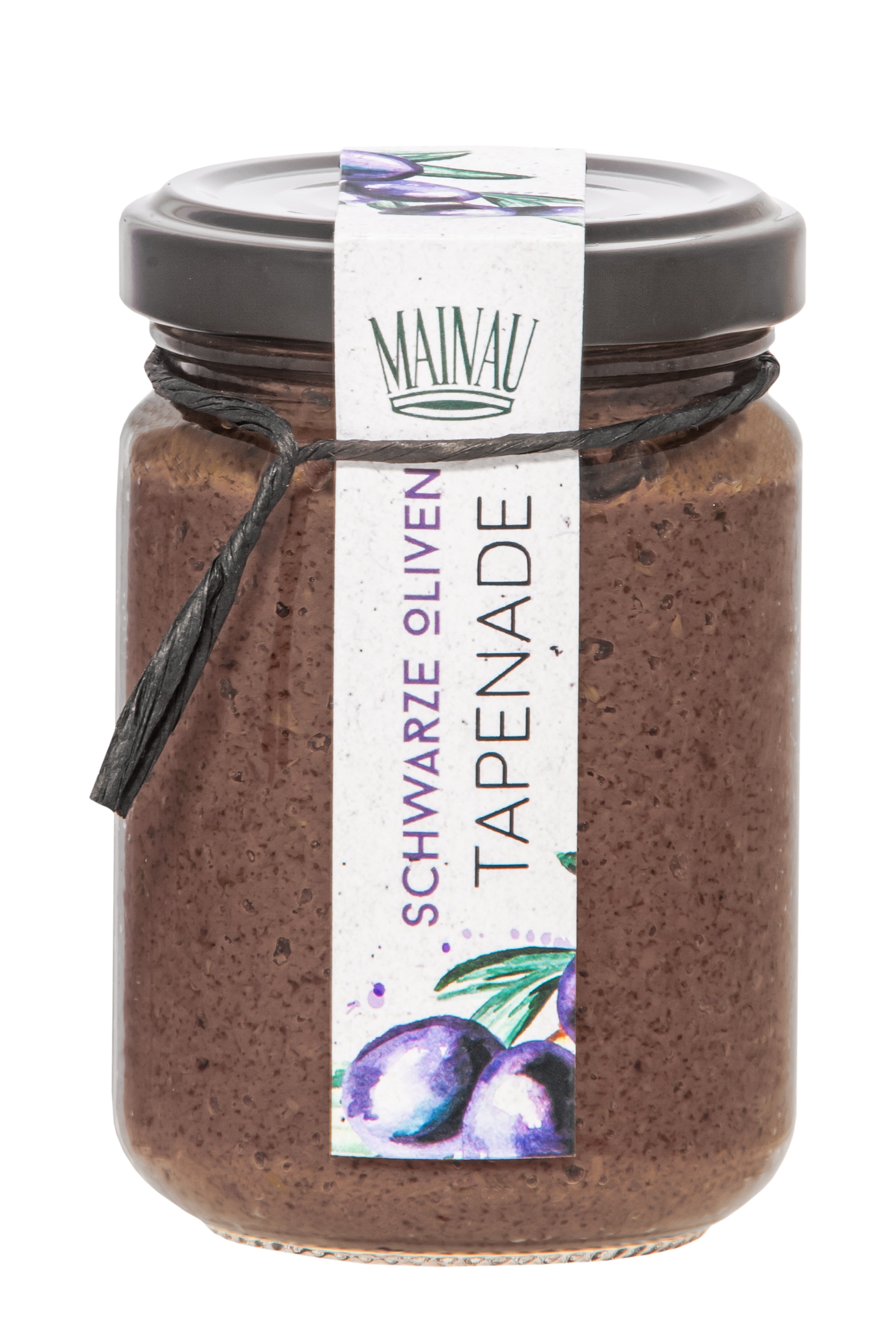 Schwarze Oliven Tapenade im kleinen Glas