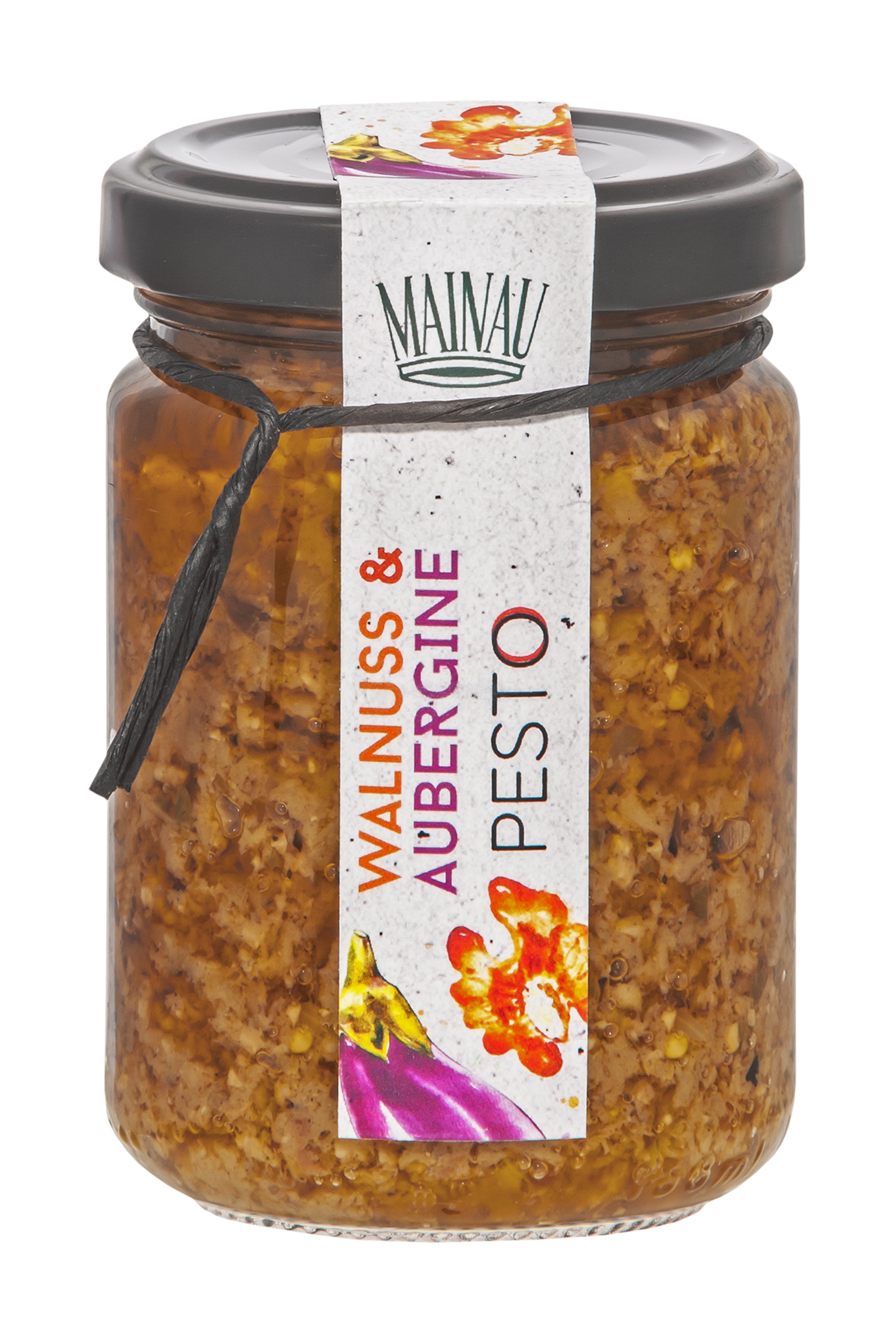 Walnuss und Aubergine Pesto im kleinen Glas