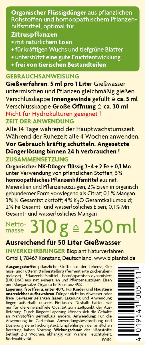 Zitrus-Dünger mit natürlichem Eisen, 1 l