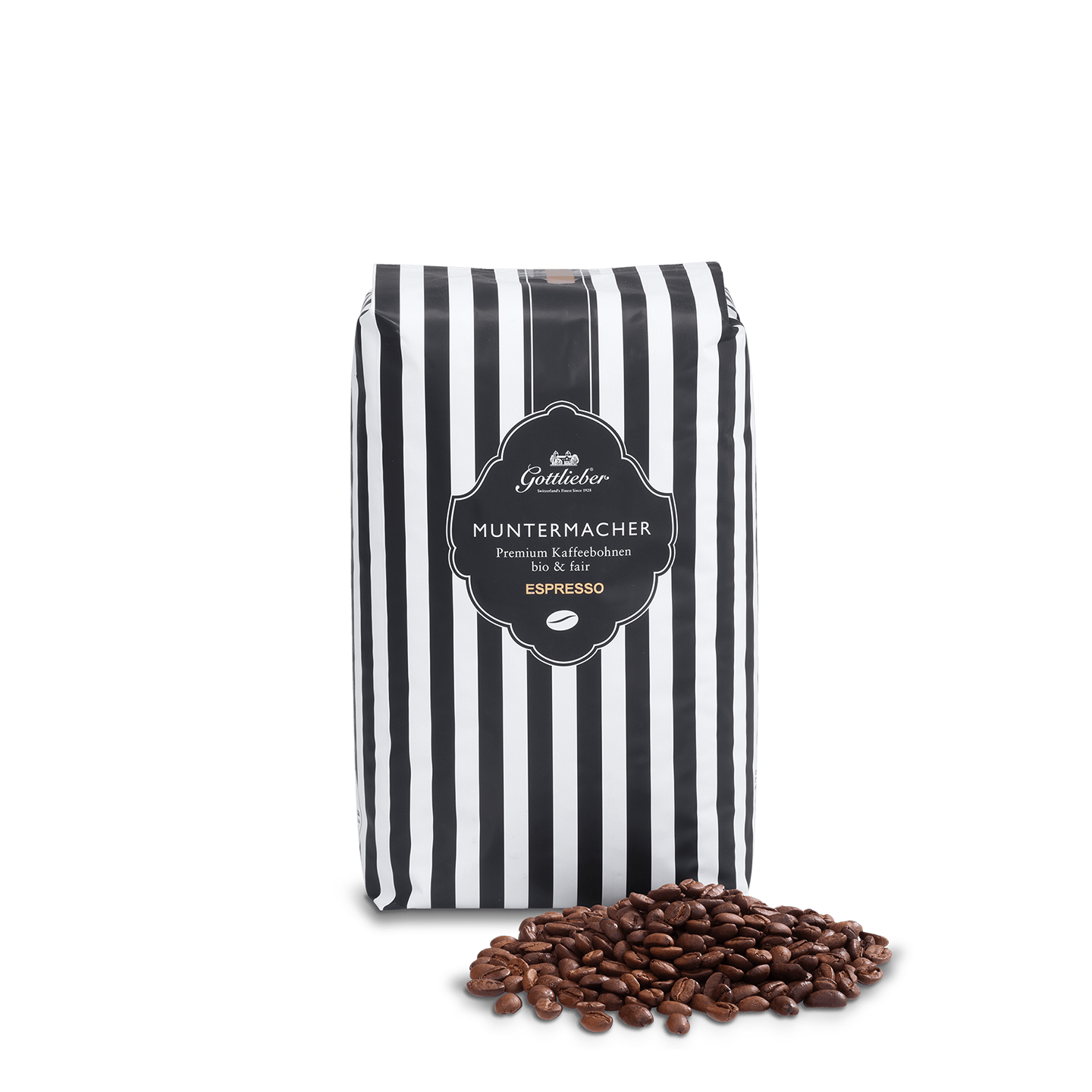 Gottlieber Espresso Muntermacher – Schweizer Kaffee mit premium Bohnen, nicht gemahlen, in Verpackung
