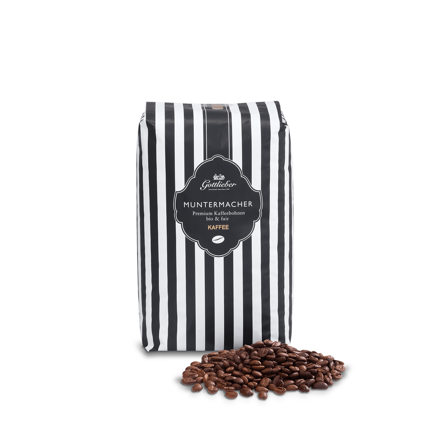 Gottlieber Kaffee Muntermacher – Schweizer Kaffee mit premium Bohnen, nicht gemahlen, in Verpackung